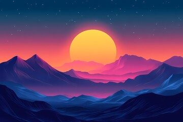 Stunning Digital Art of a Colorful Mountain Sunset in High Resolution Serene Landscape with Vibrant Twilight Sky