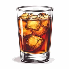Classic Whiskey Cocktail in Clear Glass with Ice Cubes - Enjoy a Delicious Indulgence for Happy Hour at the Bar