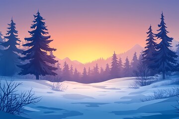 Enchanting Winter Wonderland. Serene Snow-Covered Landscape at Twilight
