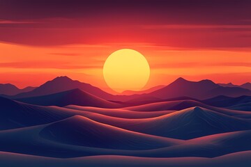 Stunning Sunset Landscape Photography with Colorful Desert Mountain Silhouettes and Serene Scenery