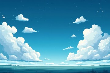 Digital Art Illustration of a Serene Blue Sky with Fluffy Clouds - Vibrant Nature-Inspired Scenic Background