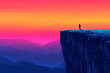 Sunset Cliff Silhouette. Adventure and Tranquility in Breathtaking Wilderness Landscape