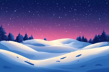 Winter Night Forest Illustration. Tranquil Snowy Wonderland Under Starry Sky