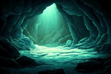 Mystical Underground Cave. Illuminated Geological Cavern Exploration Adventure in Vibrant Nature Scenery