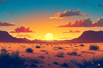 Stunning Desert Sunset Landscape. Vibrant Colors & Scenic Views of Nature's Beauty