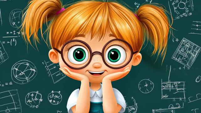 A cute cartoon girl explores fun math concepts, making learning enjoyable and engaging for young minds.