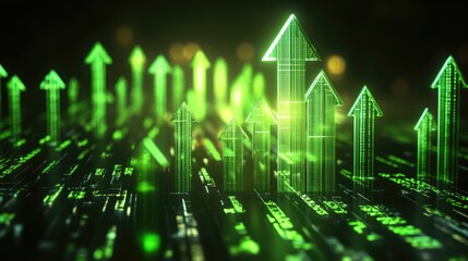 Digital upward trend projections against a matrix background.