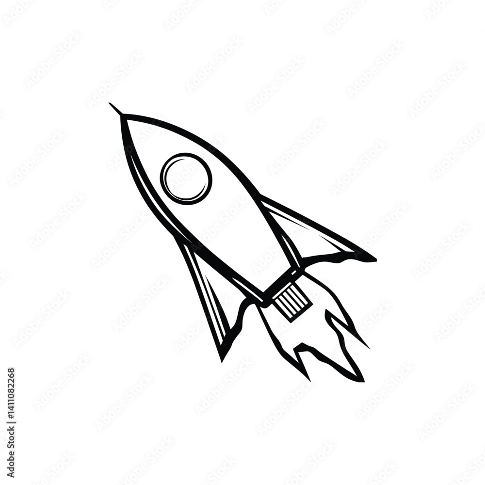 Aufkleber monochrome rocket launch element with flame and transparent background