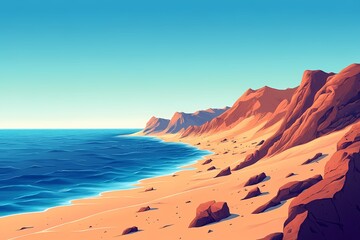 Tranquil Tropical Beach Coastline. Seaside Sunset with Turquoise Waters and Scenic Natural Beauty - Digital Art Landscape