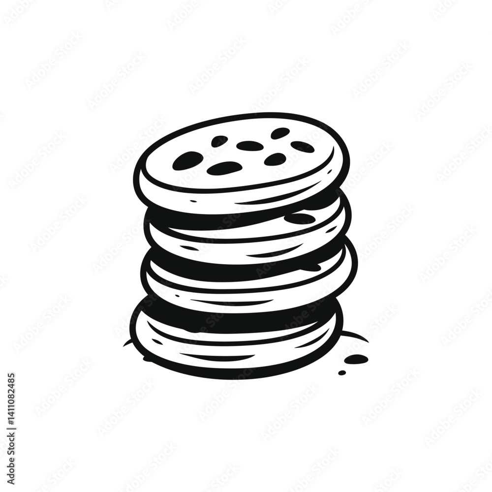 Poster monochrome stack of cookies icon style on transparent background