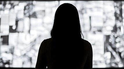 Silhouette Woman Facing Abstract Collage Art Background
