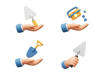 Construction tools illustration set in hands 3 d style