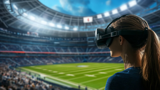 Virtual reality experience at a football stadium sports technology immersive environment futuristic viewpoint
