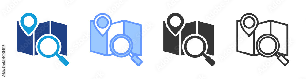Poster place analysis icon set multiple style collection