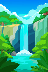 Vibrant colorful waterfall scene vector illustration background for print and digital use