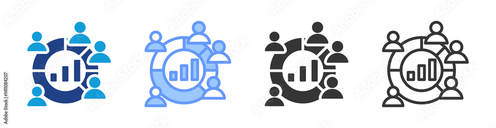 Poster market demographics icon set multiple style collection