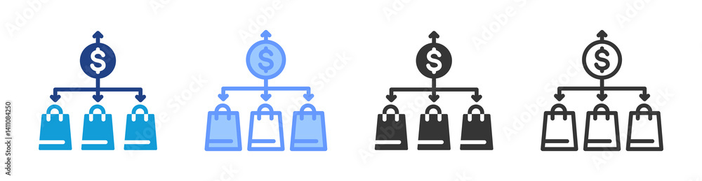 Poster Market Diversification icon set multiple style collection