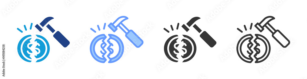 Poster money disruption icon set multiple style collection