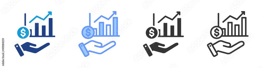 Poster sales management icon set multiple style collection