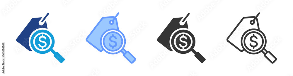 Poster price analysis icon set multiple style collection