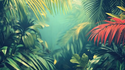 Lush tropical foliage creates a vibrant, dense jungle scene.