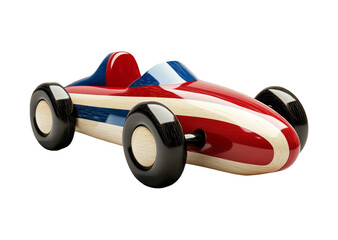 Colorful Wooden Toy Car with Classic Racing Design and Flag Colors