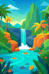 Vibrant colorful waterfall scene vector illustration background for print and digital use