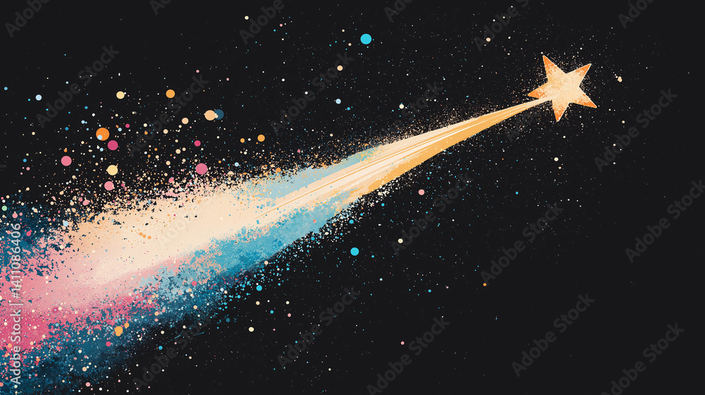 Wall mural celestial sparkle: a vibrant illustration of a shooting star streaks across the dark expanse of spac