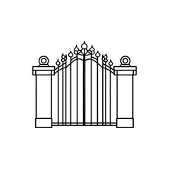 Ornate Metal Gate Outline with Pillars on Transparent Background Icon