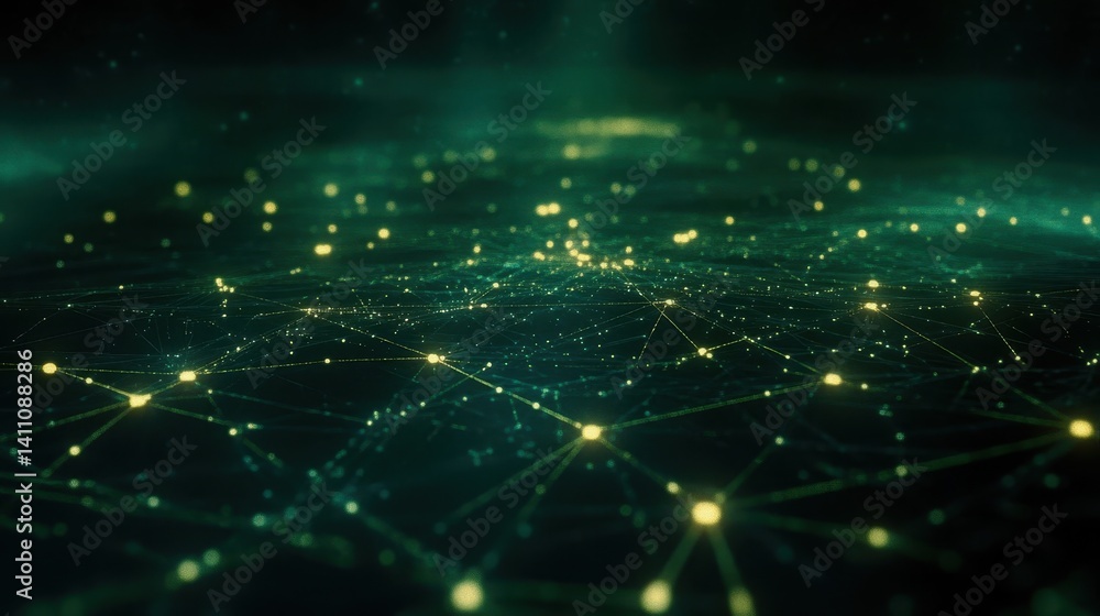 Poster abstract network visualization of interconnected nodes.