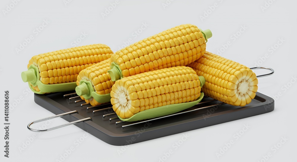 Poster grilled corn on the cob 3d rendering isometric view