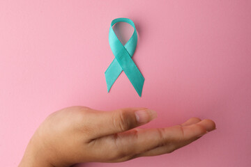 Teal Awareness Ribbon For Ovarian Cancer Month, Cervical Cancer, Polycystic Ovary Syndrome, Post...