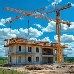 Under Construction House with Cranes