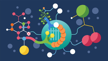 A visualization of protein structures is incorporated in a bioinformatics article providing a clearer understanding of the complex molecular interactions within cells.. Vector illustration