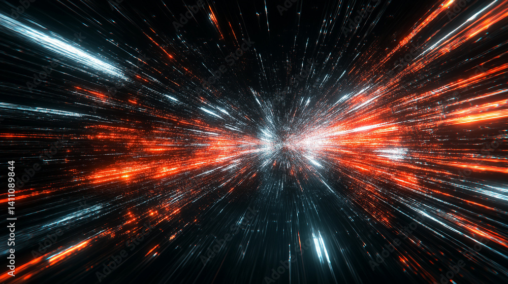 Poster vibrant warp: a cosmic spectacle of color and light surges forward, creating a dynamic representatio