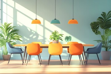 Fototapeta premium Modern Dining Room with Bright Colors and Contemporary Design. A Scandinavian Style Space