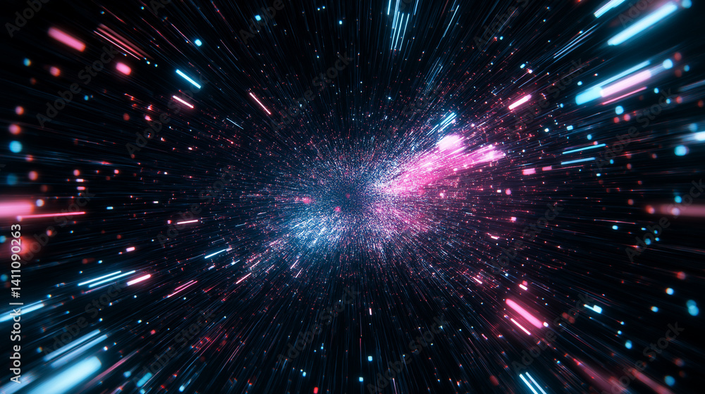 Poster hyperspace tunnel: a mesmerizing journey through a vibrant hyperspace tunnel, filled with streaks of