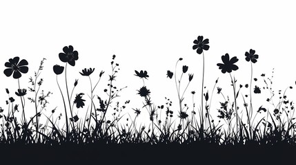 Elegant Floral Silhouette Art. Black and White Botanical Vector Background