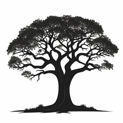 Artistic Black Silhouette of Tree in Nature. Organic Shapes and Detailed Branches for Eco-Friendly Botanical Forest Illustration
