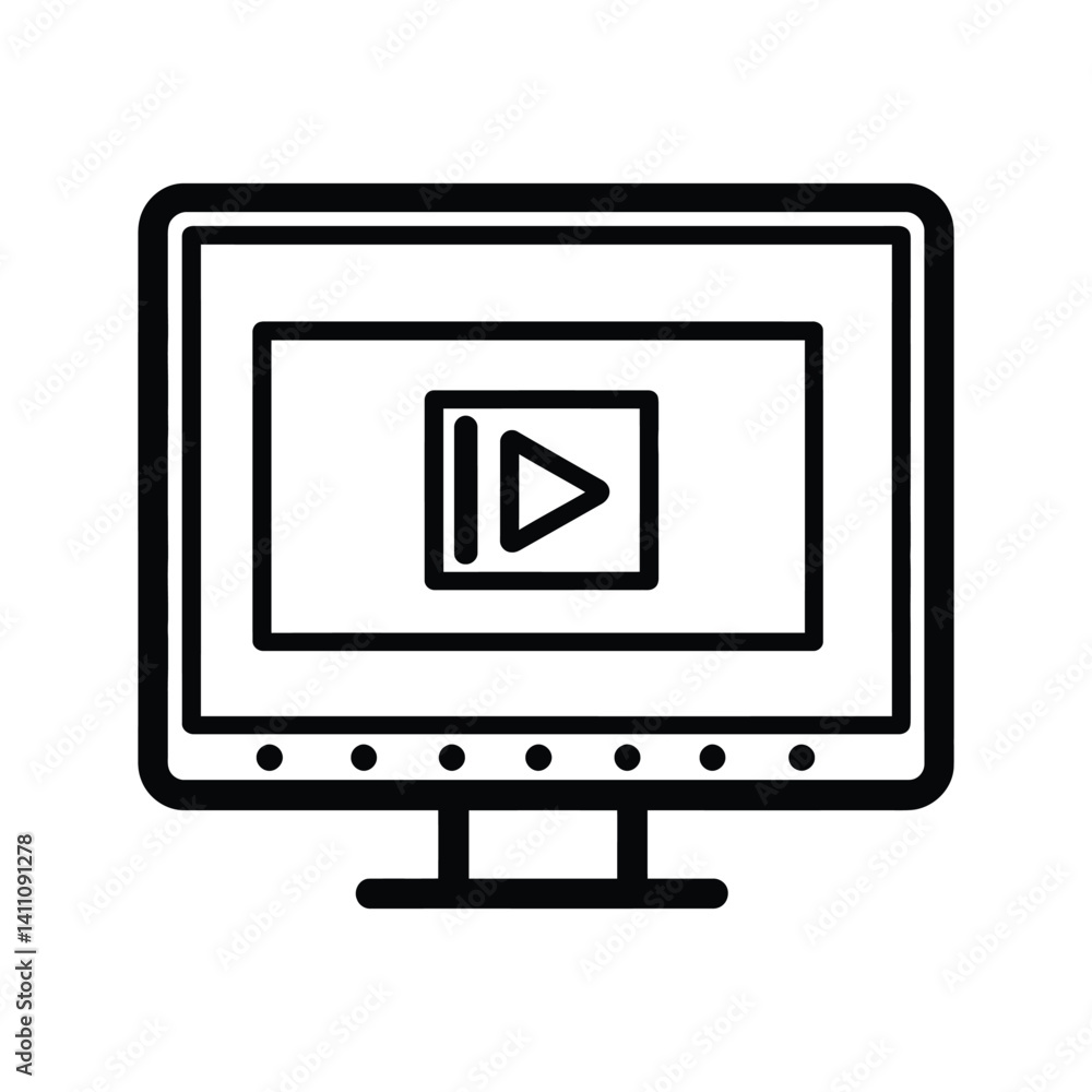 Poster outline monitor icon with play button on transparent background, media theme