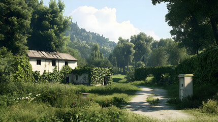 Fototapeta premium Abandoned Countryside Path Through Lush Forest