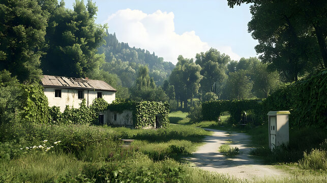 Abandoned Countryside Path Through Lush Forest