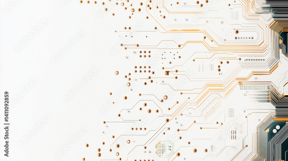 Poster circuit board: a close-up shot showcasing a modern circuit board's intricate pathways and components