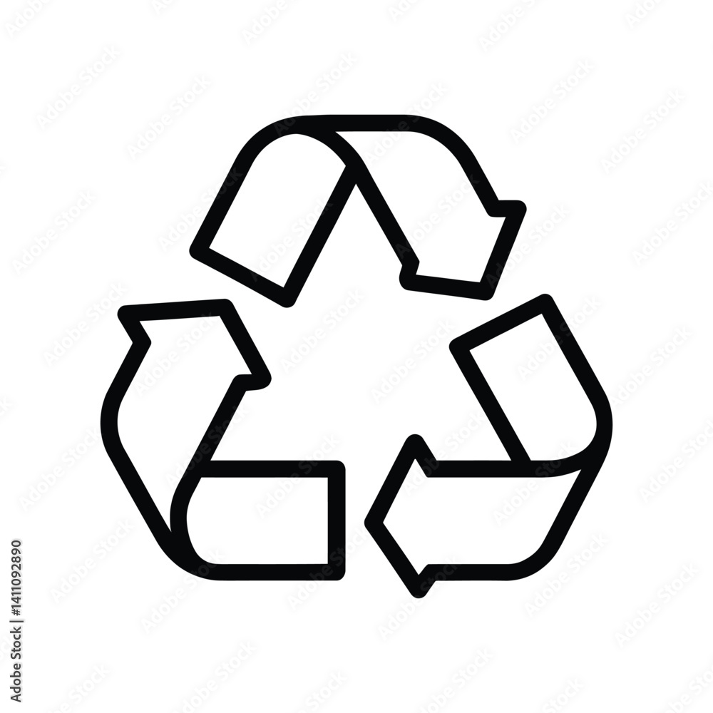 Poster outline recycle icon with arrows in circular motion on transparent background