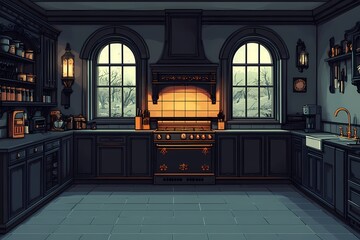 Modern Dark Kitchen Interior Design with Stylish Cabinets and Cozy Rustic Decor