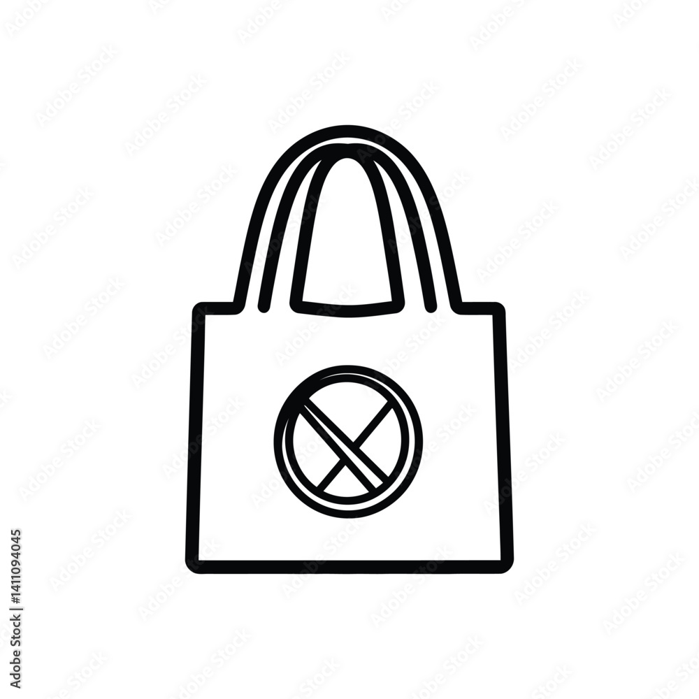 Poster Outline Style Bag with Handle and Circle with Cross Symbol, Transparent