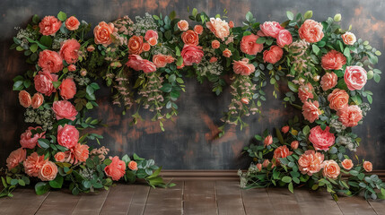 Fototapeta premium Lush Floral Arch with Vibrant Pink Blooms