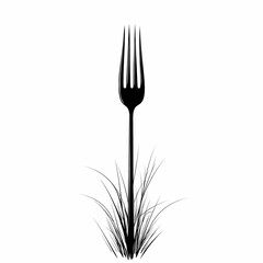 Fork in Grass Black Silhouette. Minimalistic Utensil & Garden Tool Vector for Sustainable Agriculture & Cuisine