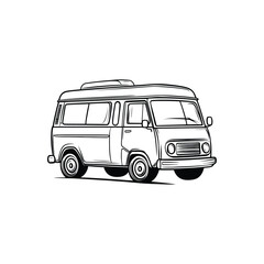 Outlined Classic Van on Transparent Background in Detailed Style