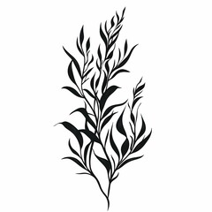 Naklejka premium Abstract Botanical Leaf Silhouette. Minimalist Black and White Decorative Wall Art Print with Elegant Tropical Flora Design